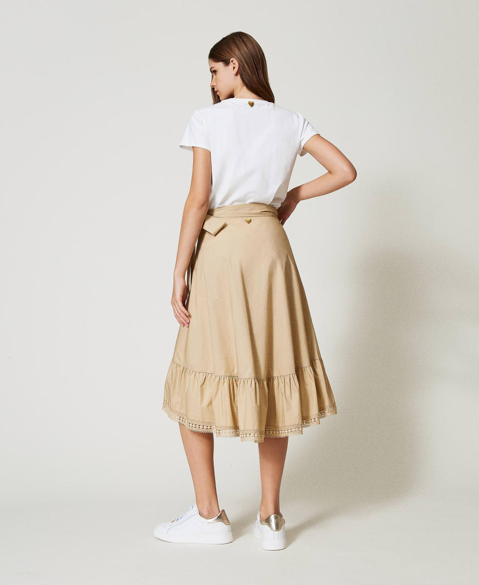 Asymmetric poplin midi skirt Natural Beige Woman 251LB2KDD_12129_02