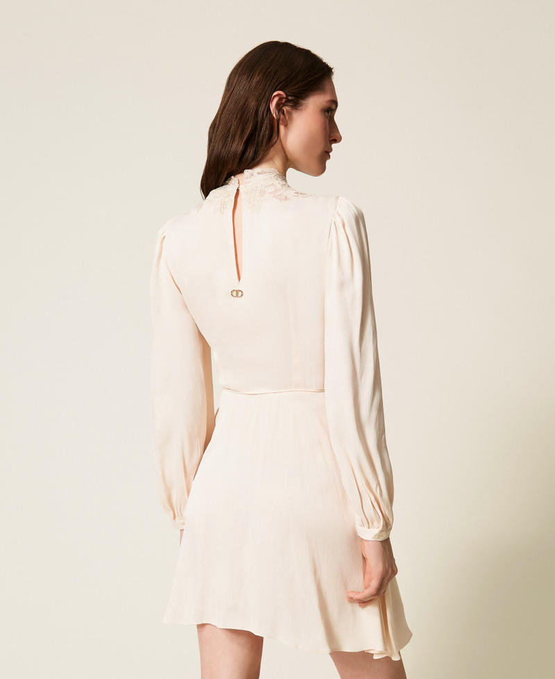 Short satin dress with embroidery Light Natural Woman 252TT2245_12227_03