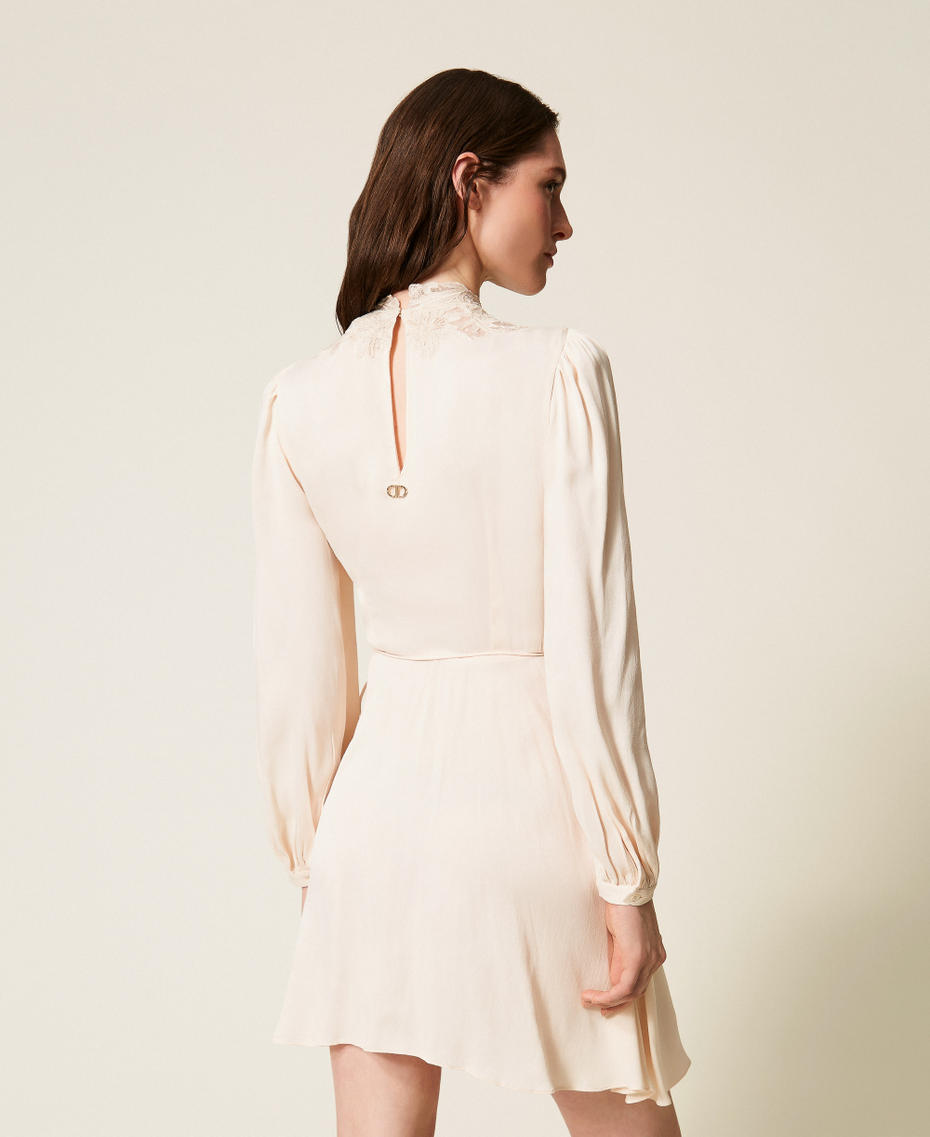 Short satin dress with embroidery Light Natural Woman 252TT2245_12227_03