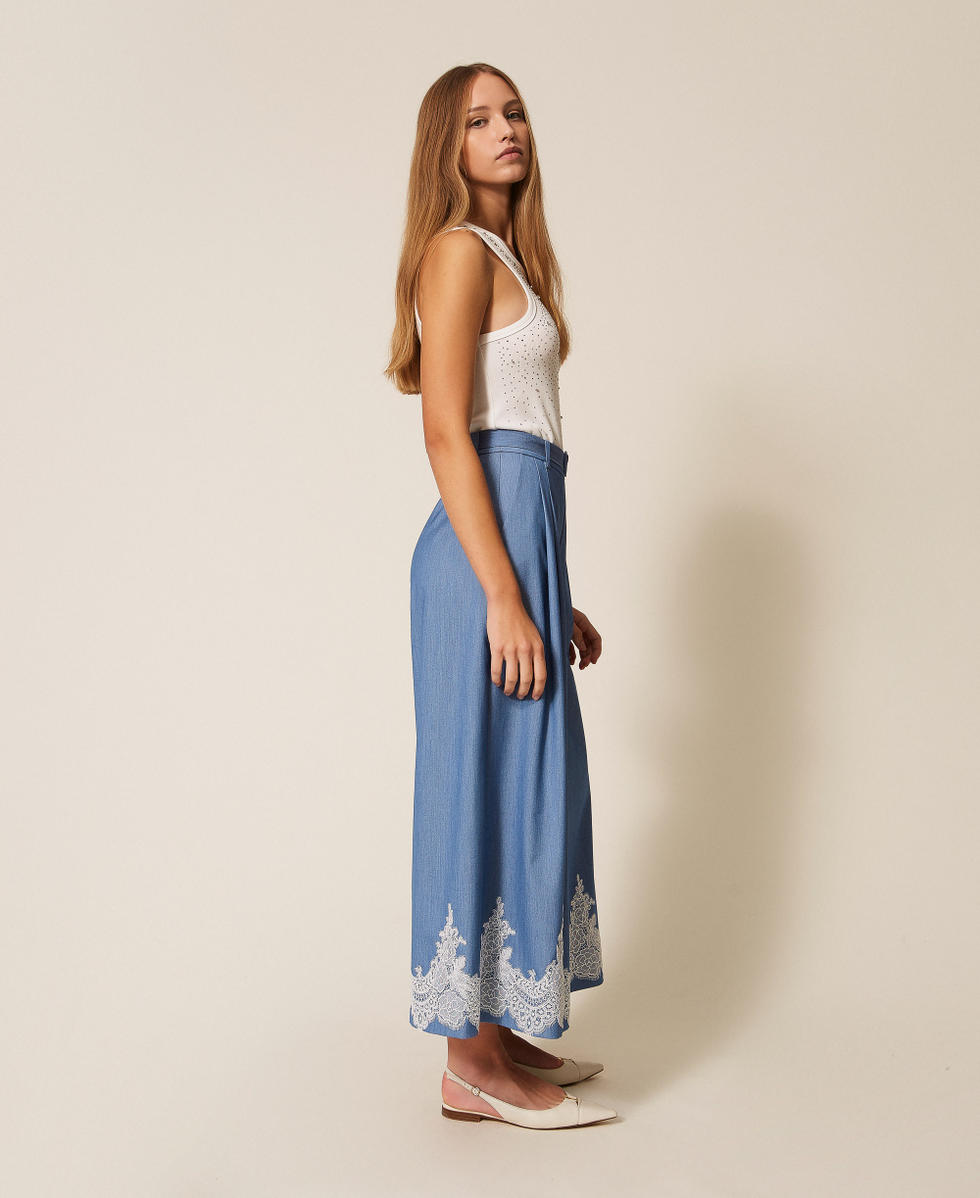 Palazzo trousers with lace and belt Dark Skyline Woman 261AP2291_13291_01