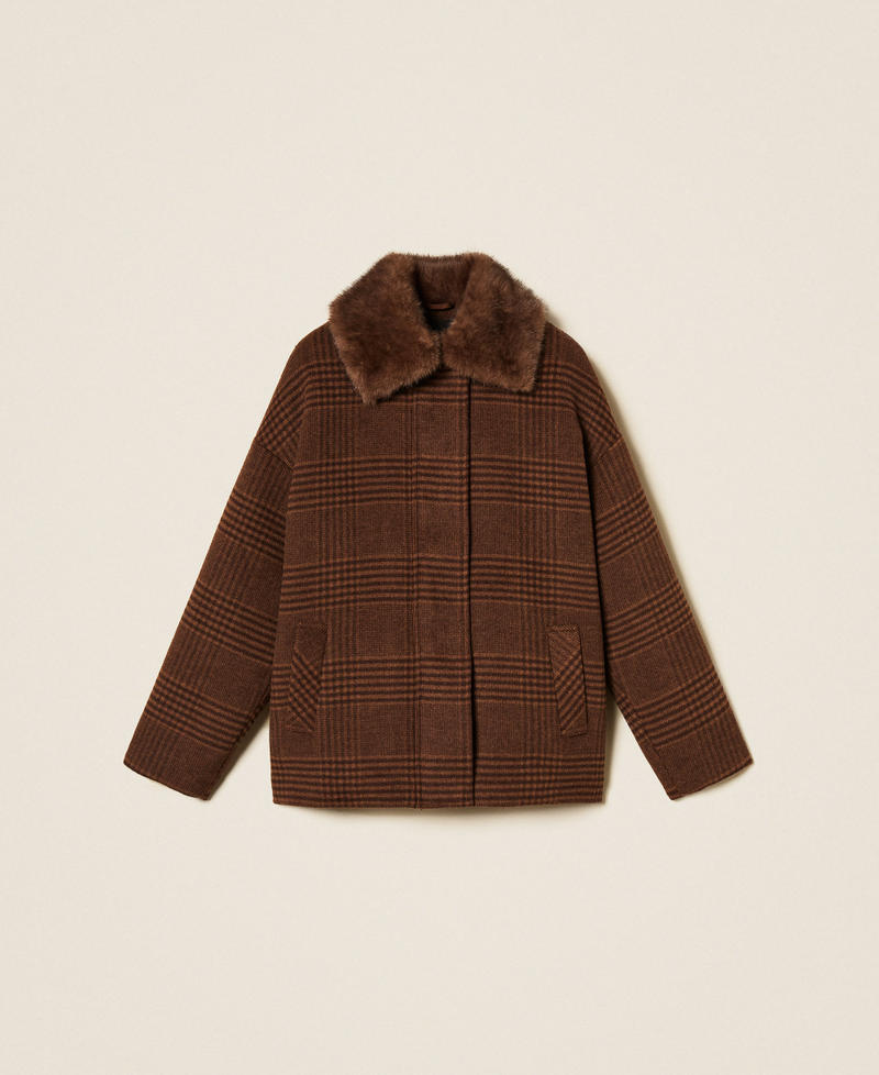 Caban in panno check con faux fur Check Toffee / Black Chocolate Donna 262AT2200_14037_S0