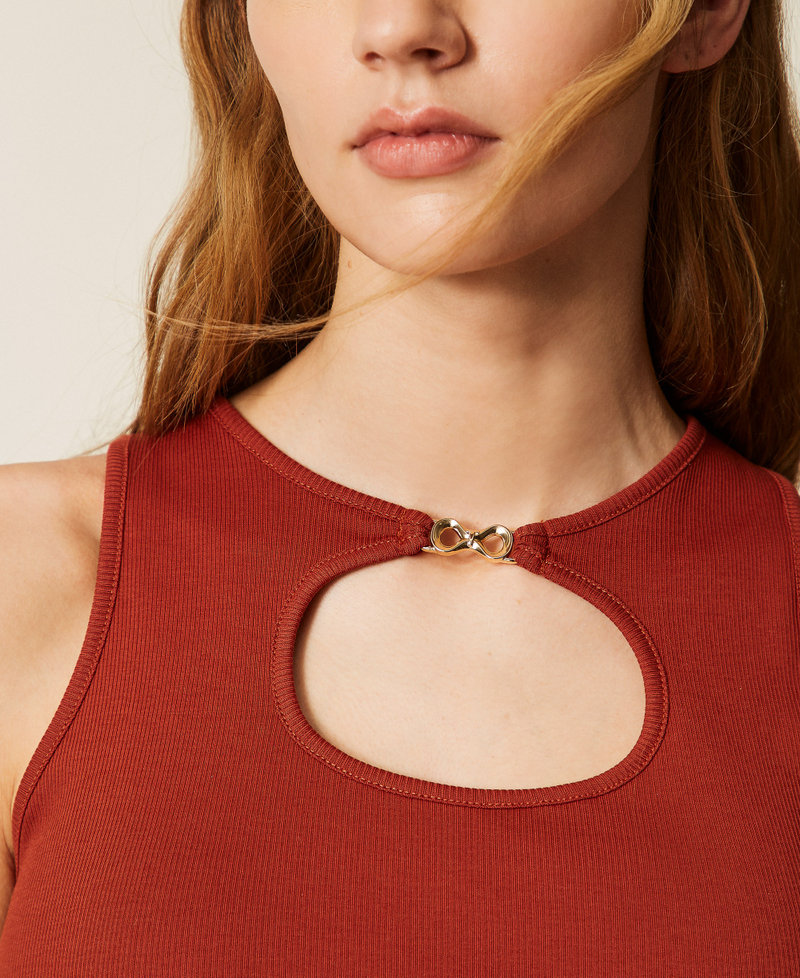 Топ в рубчик с логотипом Коричневый "Хна" женщина 261TT2280_13332_04