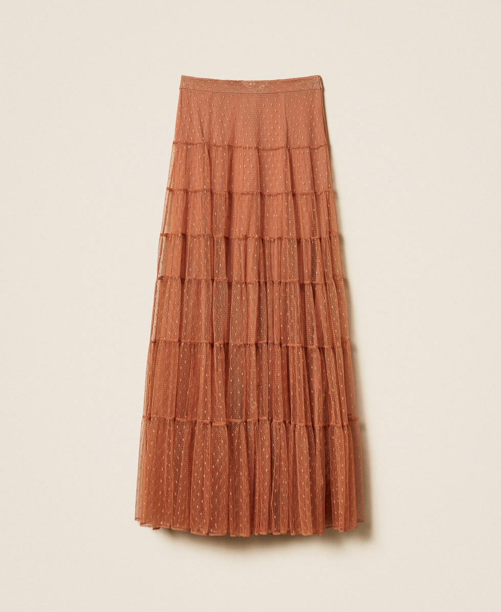 Jupe longue en tulle plumetis Marron &laquo;&nbsp;Mocha Mousse&nbsp;&raquo; Femme 261TP2773_13168_S0
