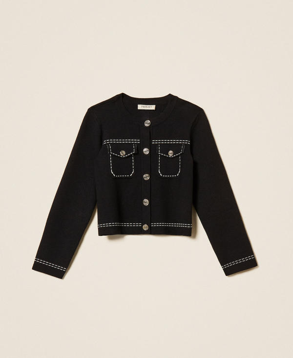 Knitted jacket with stitching