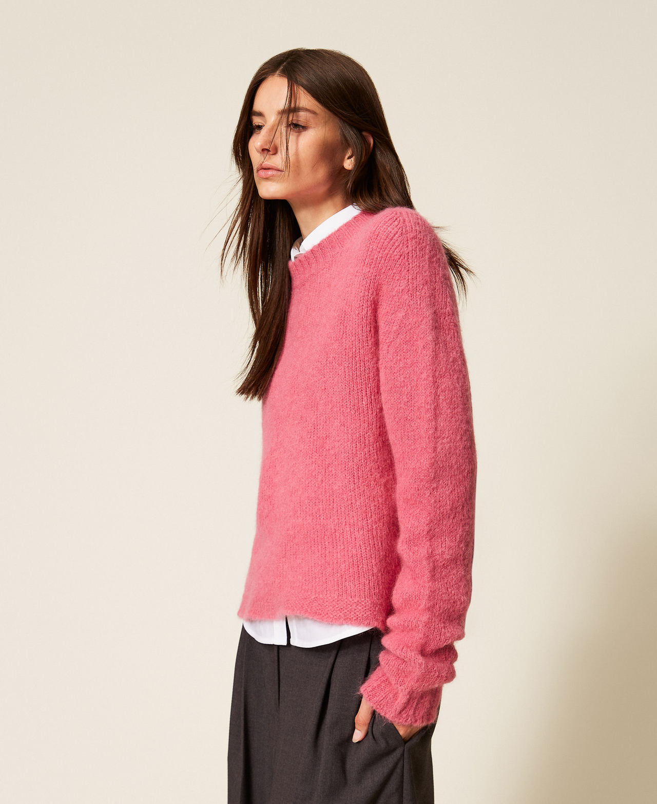 Pullover aus Alpakamischung Dunkles Cashmere Rose Frau 252TT3136_12905_03