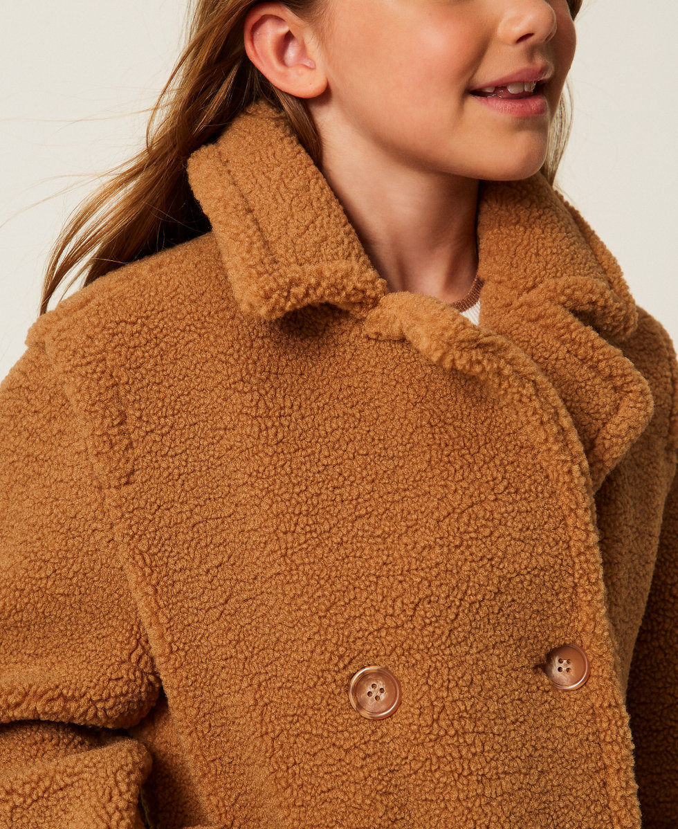 Manteau crois&eacute; en fausse fourrure Camel Fille 252GJ2180_12571_04