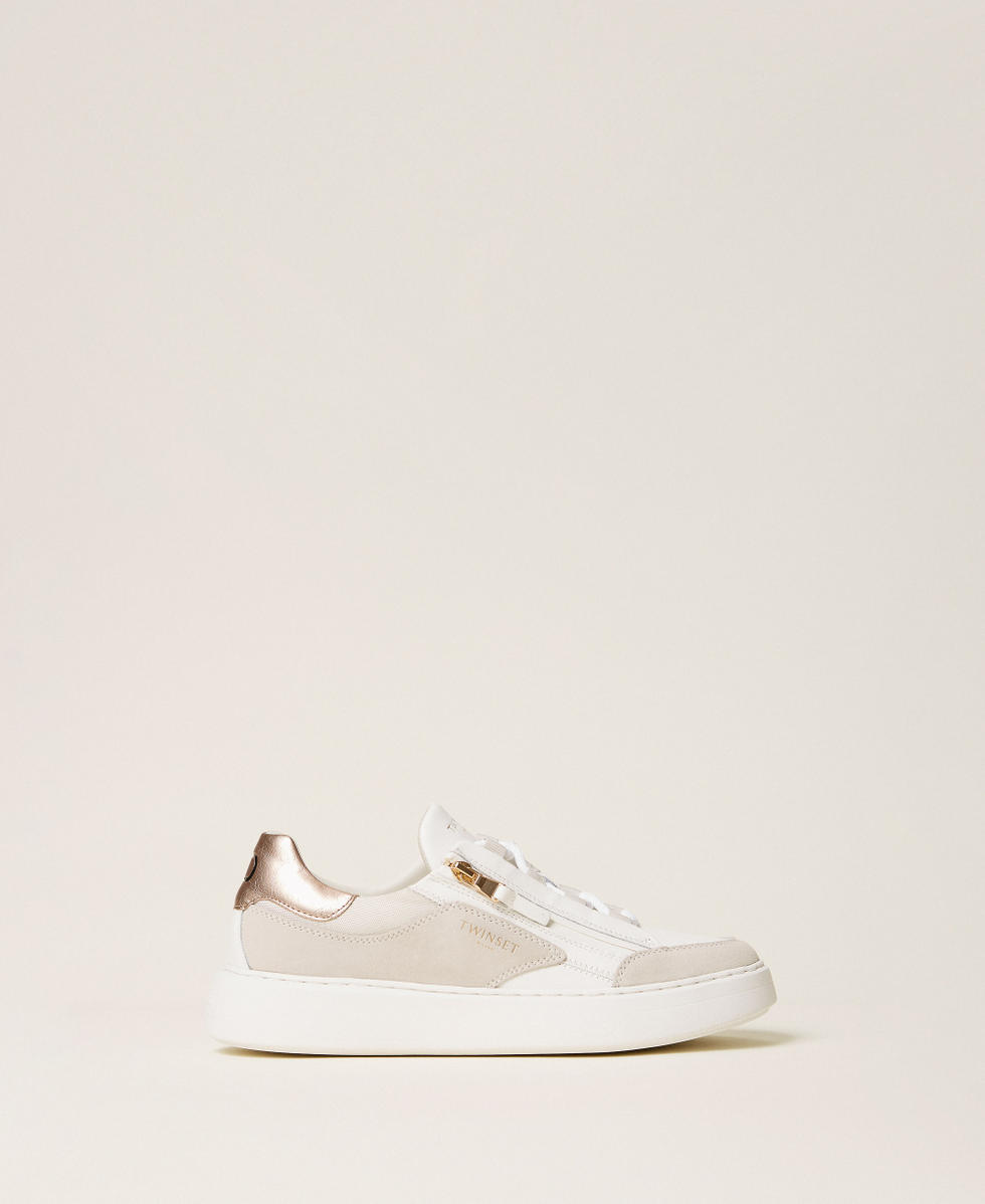 Colour block leather trainers Two tone Snow White/Platinum Woman 252TGT018_12881_01