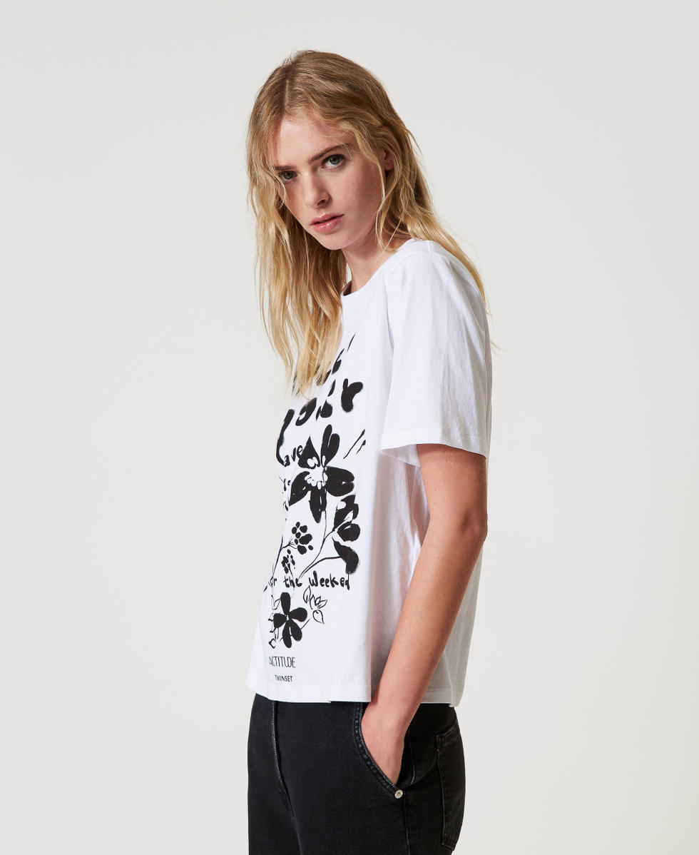 T-shirt regular avec imprimé Blanc "Papers" Femme 251AP2190_00840_01