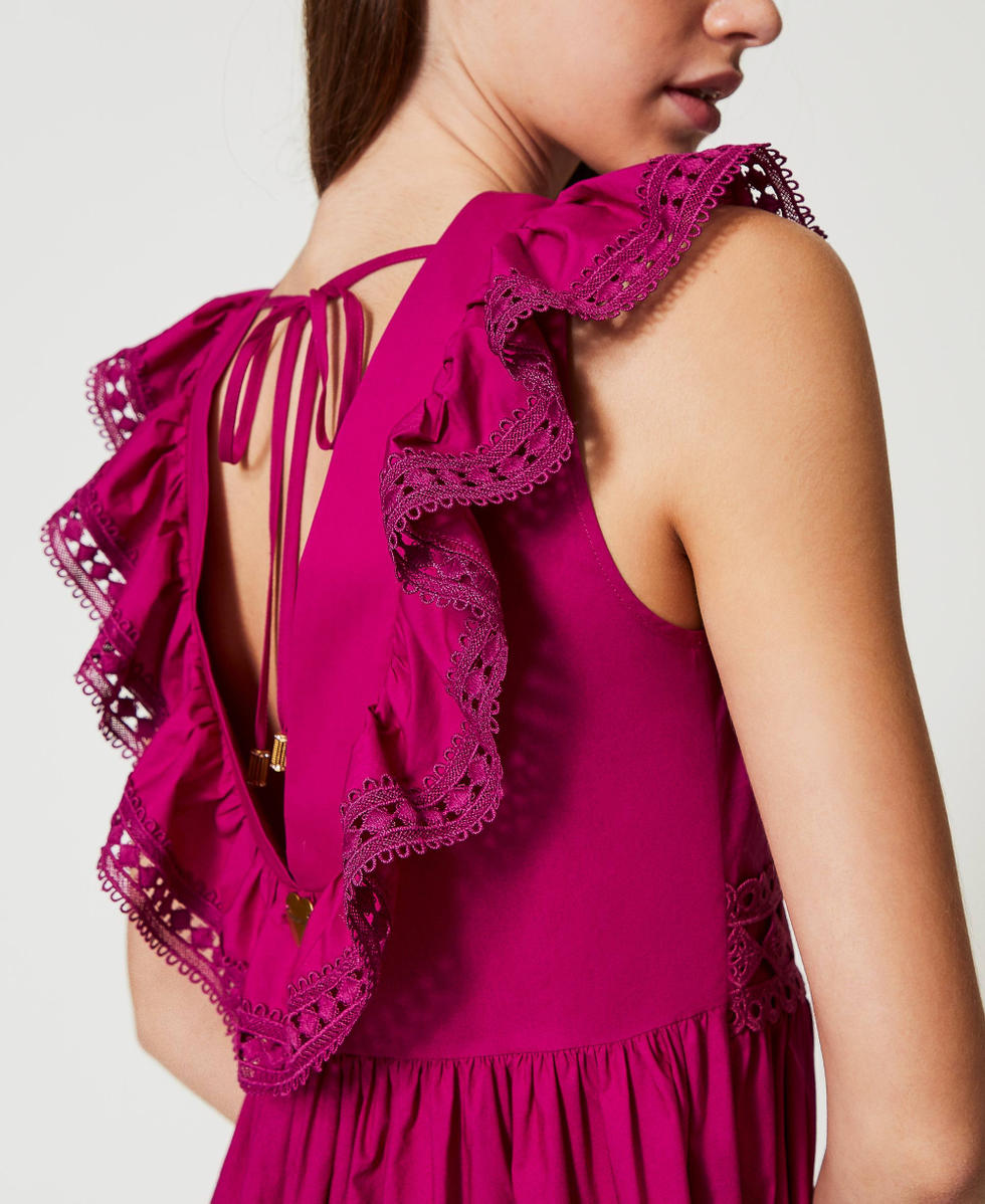 Maxikleid aus Popeline mit H&auml;keldetails Magentaviolett Frau 251LB2KFF_11736_04