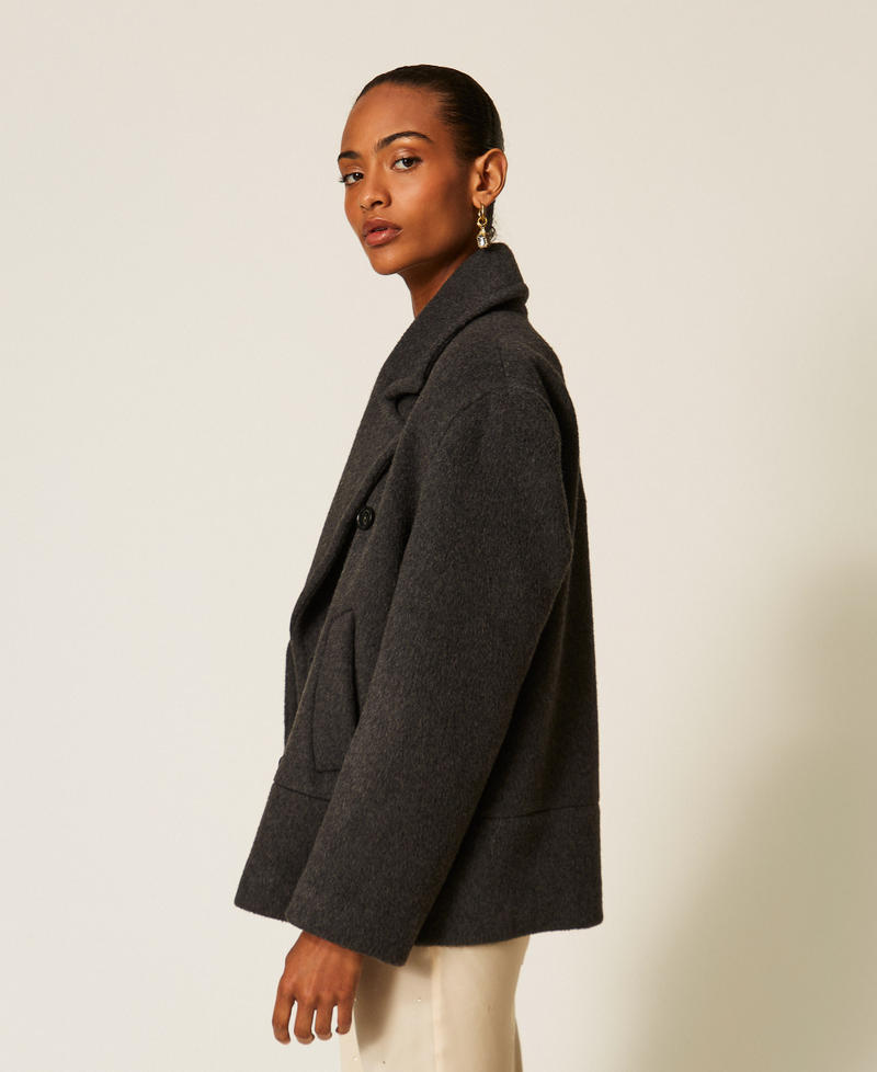 Caban en drap de laine m&eacute;lang&eacute;e Gris Anthracite Chin&eacute; Femme 262TT2471_12840_02