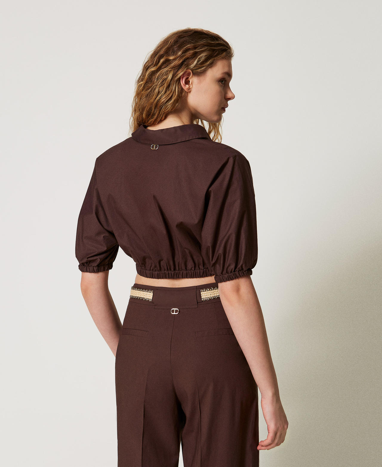 Cropped poplin blouse Coffee Woman 251TT2104_00203_03