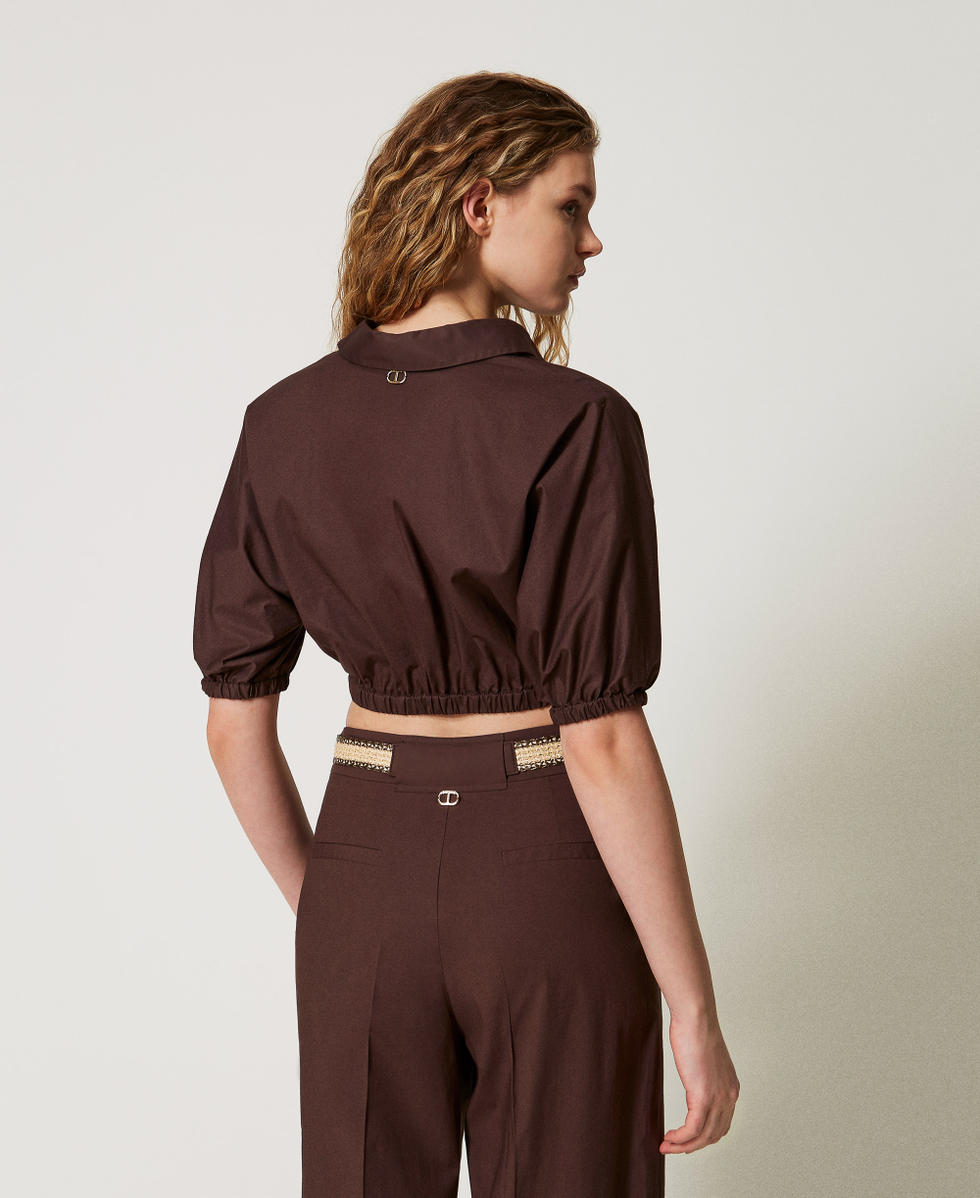 Blouse cropped en popeline Coffee Femme 251TT2104_00203_03
