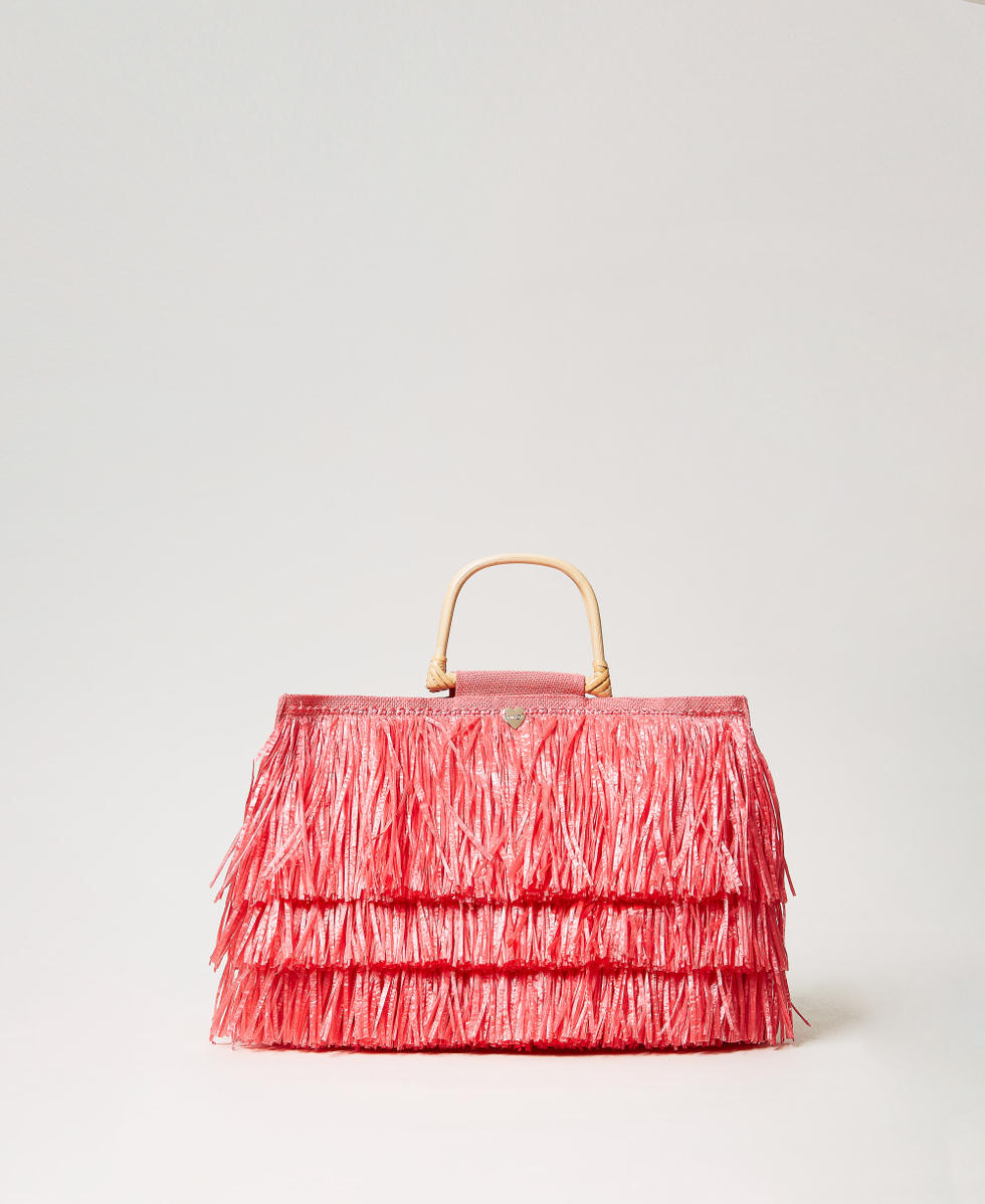 Jute shopper with fringes Coral Sunset Woman 251LM8ADD_12360_01