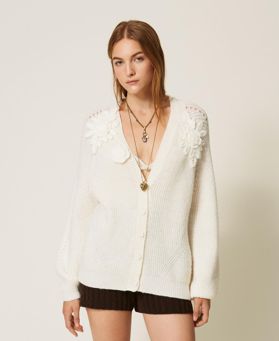 Cardigan avec fleurs en crochet Nacre Femme 262TT3192_00059_01