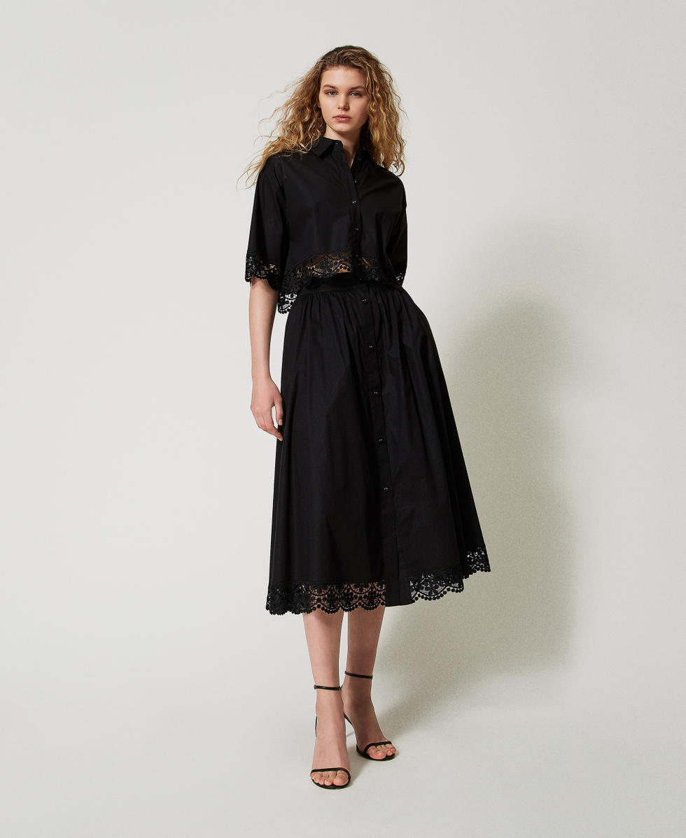 Gonna lunga in popeline con pizzo Nero Donna 251TT2095_00006_01