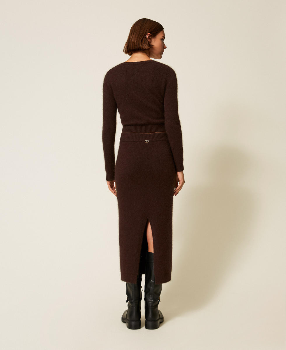 Angora blend knit midi skirt Woman, Brown | TWINSET Milano
