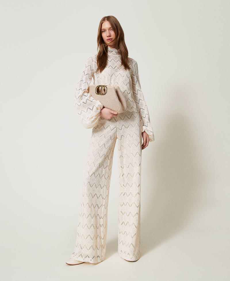 Macramé lace wide leg trousers Delicate Beige Woman 251TP2409_12140_01