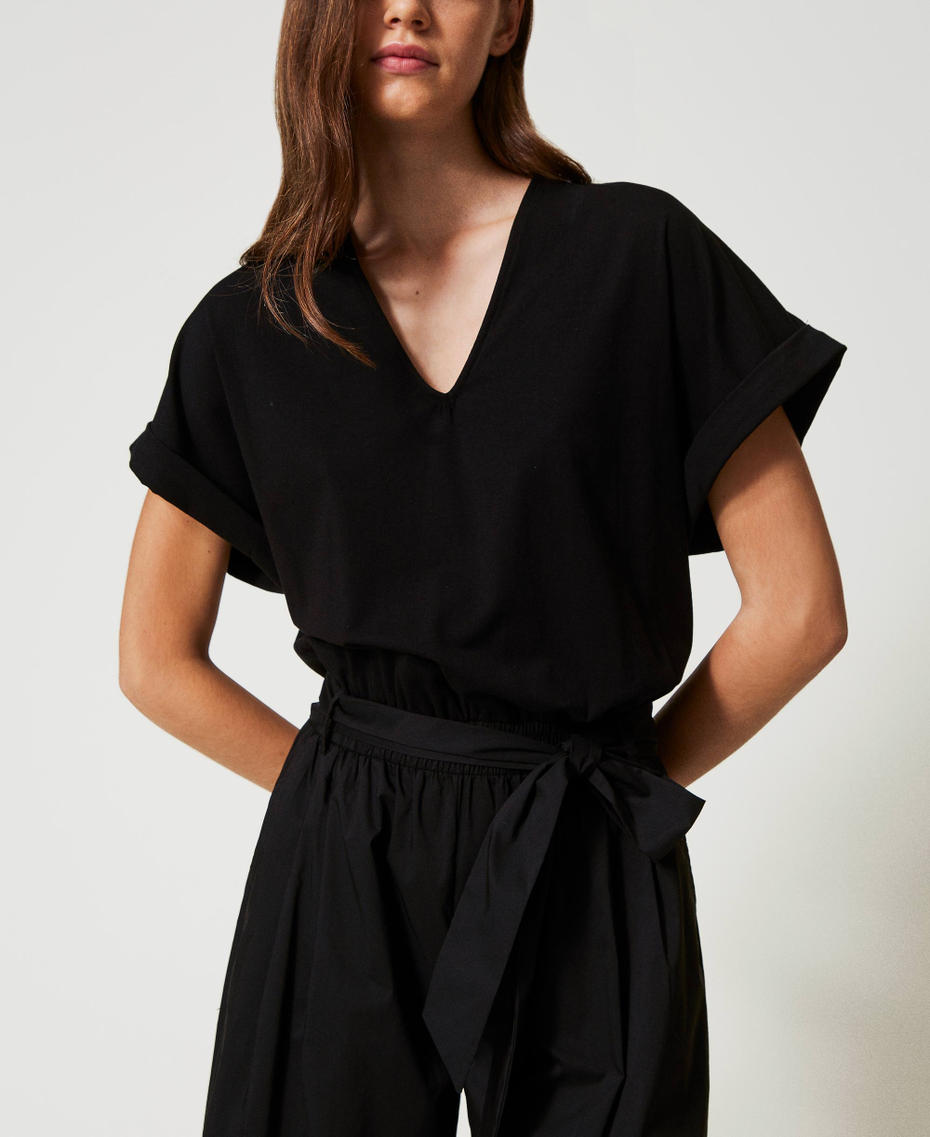 Poplin jumpsuit with belt Black Woman 251LB2JBB_00006_04