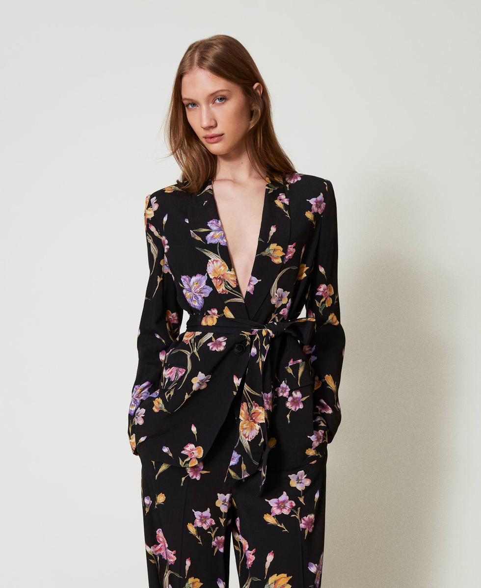 Giacca in cr&ecirc;pe de Chine a fiori Stampa Iris Multicolor / Black Donna 251TP2778_12328_01