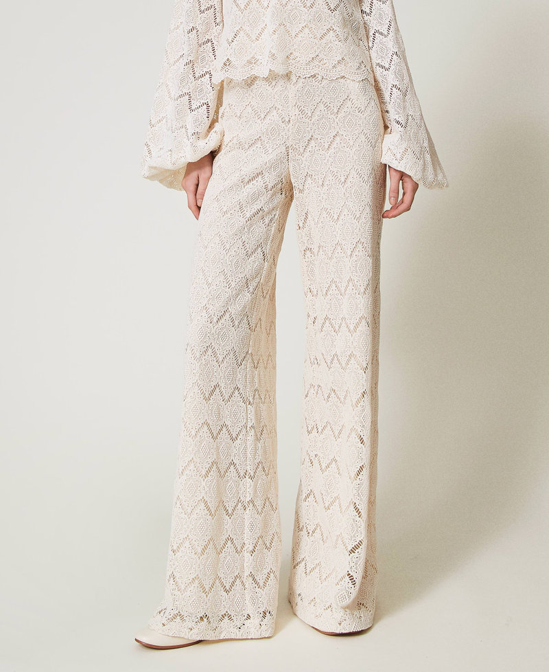 Macramé lace wide leg trousers Delicate Beige Woman 251TP2409_12140_04