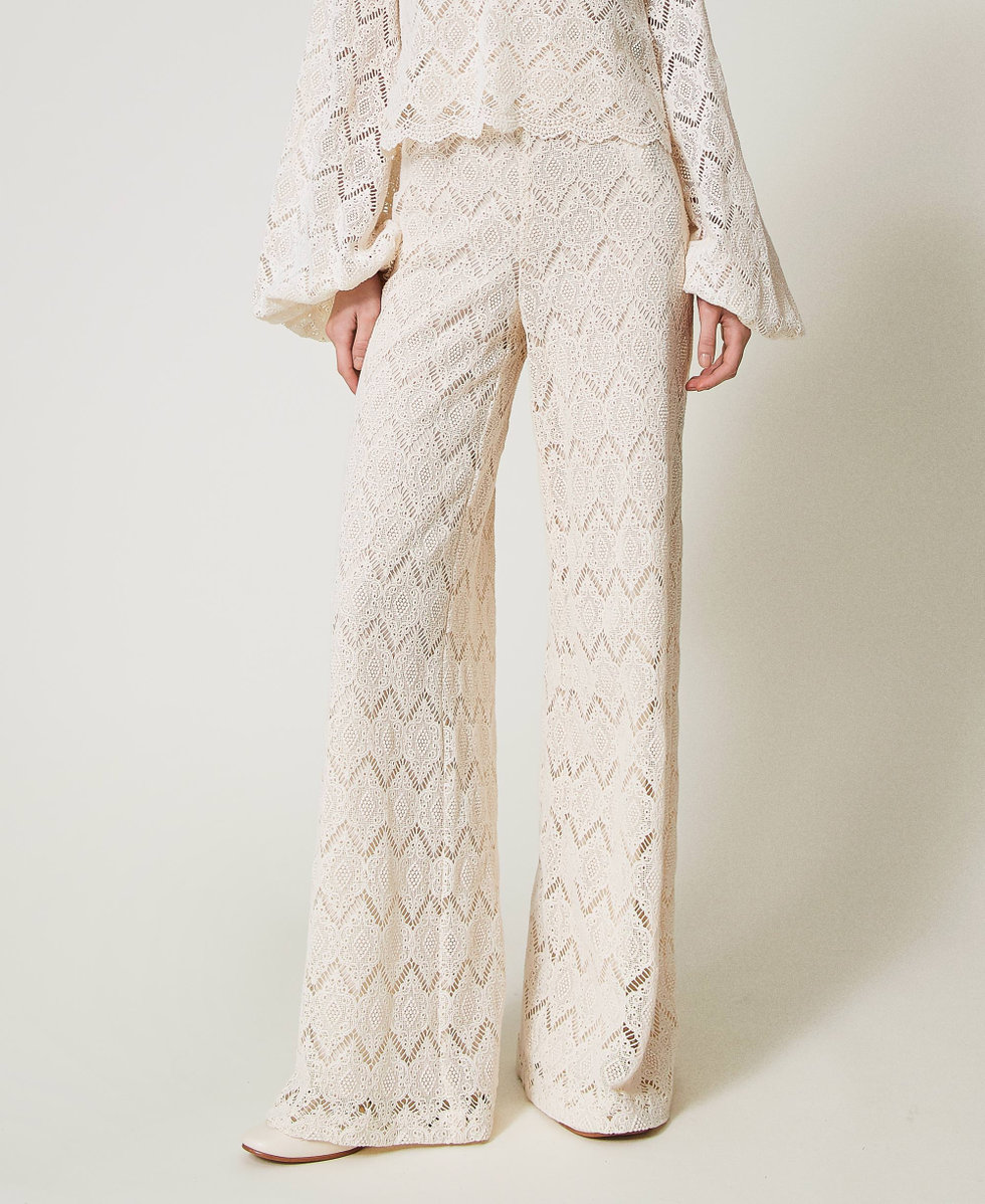 Macram&eacute; lace wide leg trousers
