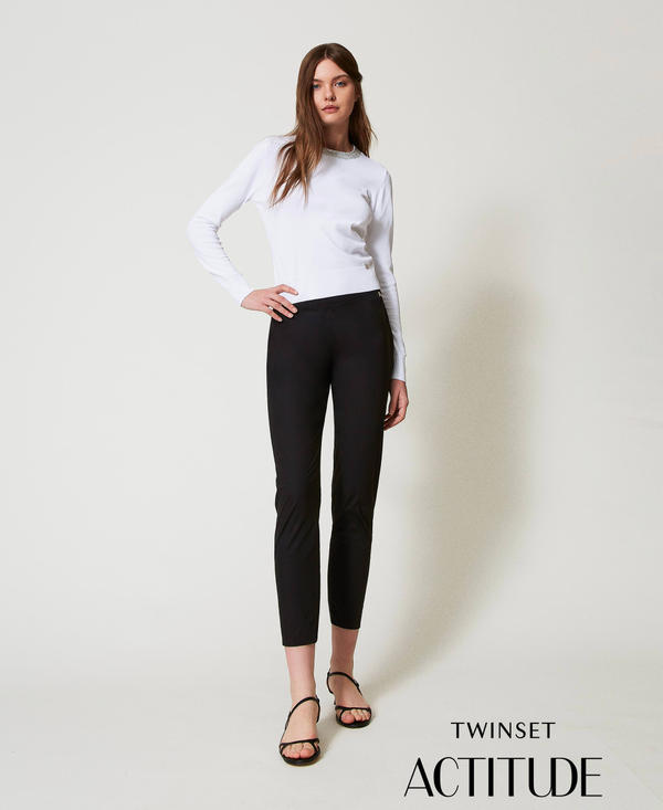 Poplin trousers with zip
