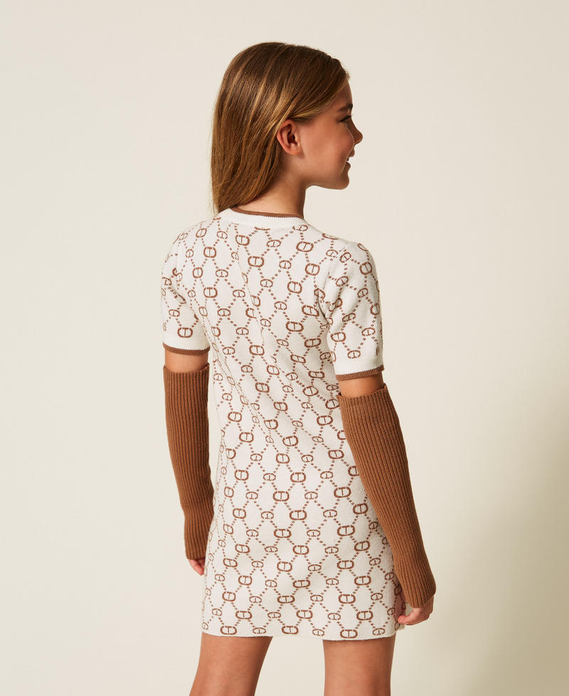Short jacquard knit dress with removable sleeves Papyrus White/Camel Micro Logo Girl 252GJ3020_12794_03