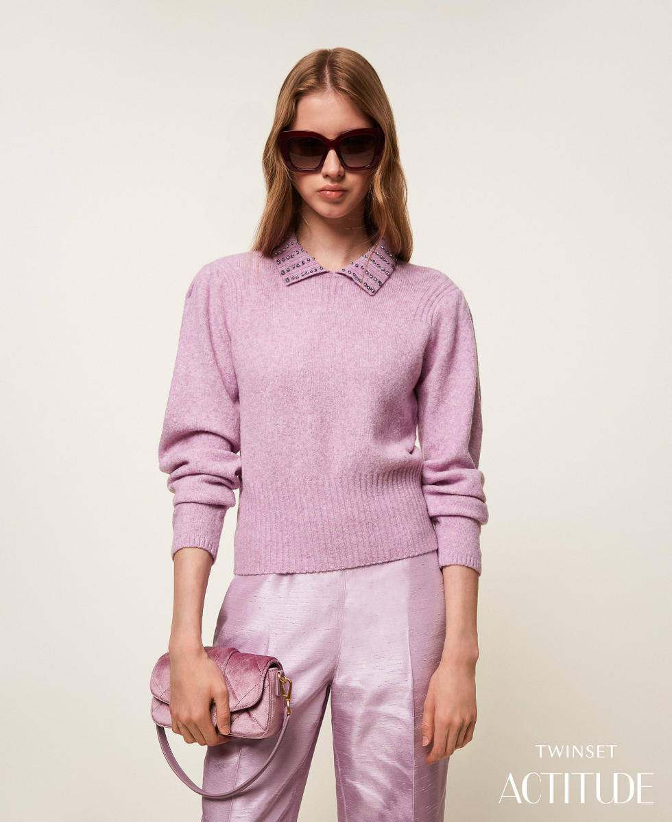 Pull polo en fil recycl&eacute; Violet &laquo;&nbsp;Fair Orchid&nbsp;&raquo; Femme 252AP3160_12560_PA