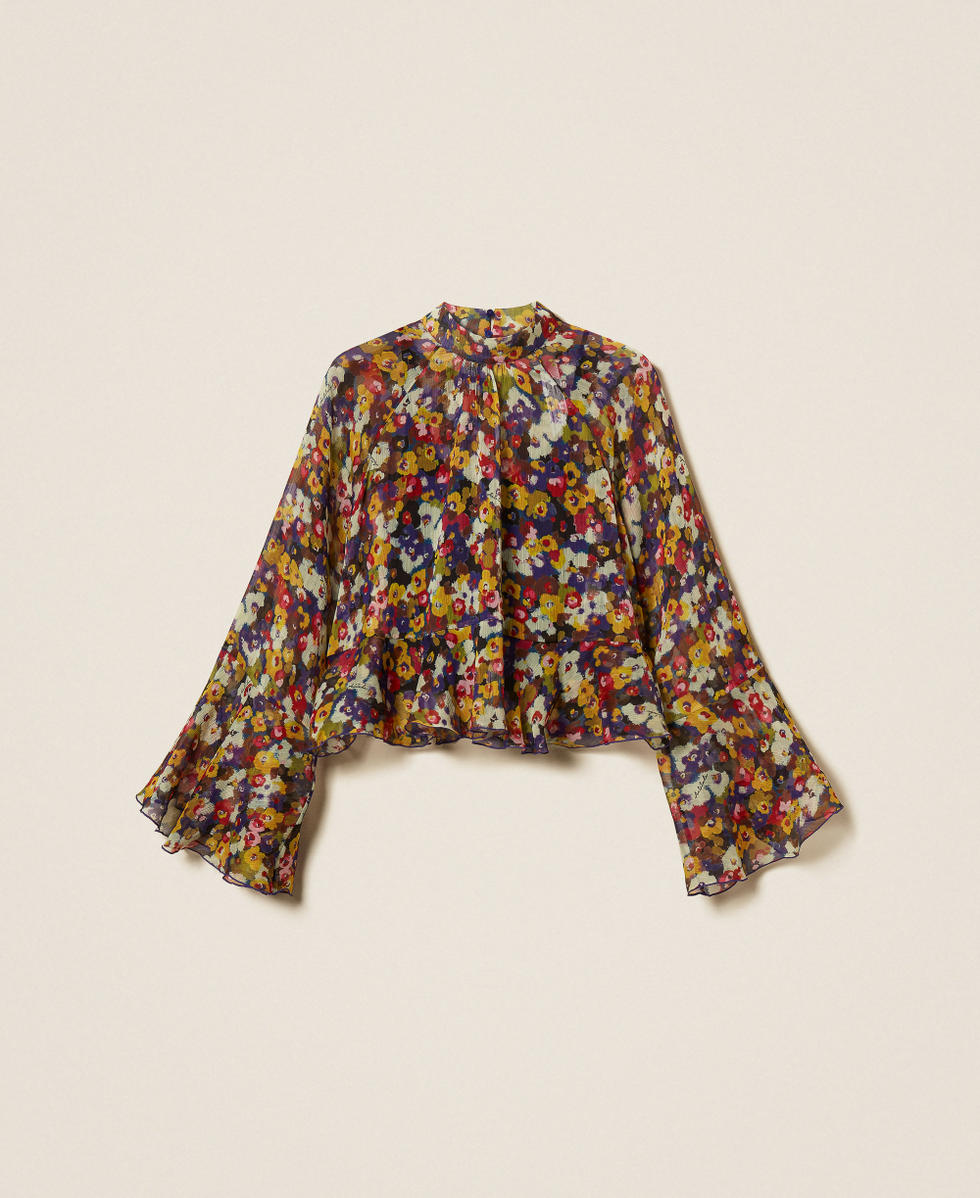 Bluse aus recyceltem Krepon mit Print Print Winter Bouquet Frau 252AT2071_12886_S0