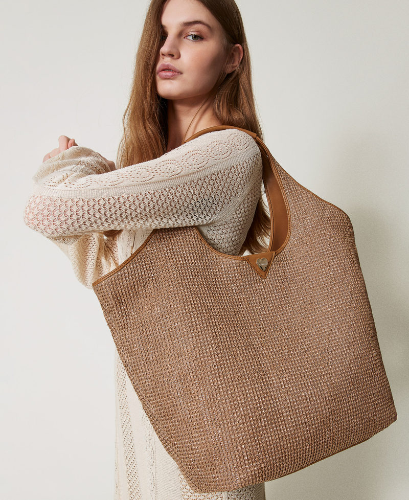 Faux straw shopper bag Brown Box Woman 251LL8AAA_12112_T0