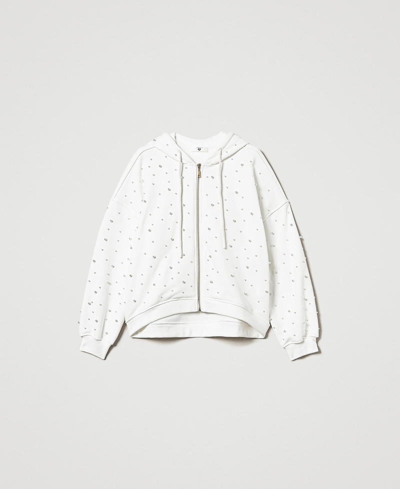 Asymmetric hoodie with pearls Antique White Woman 242LL2NBB_00245_0S