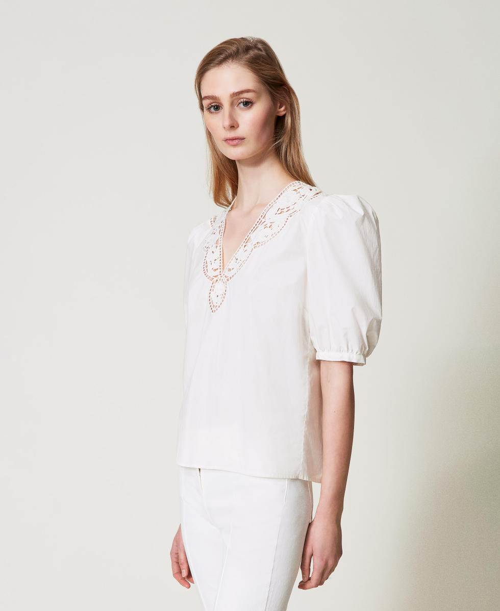 Blouse in broderie anglaise poplin Woman, White | TWINSET Milano