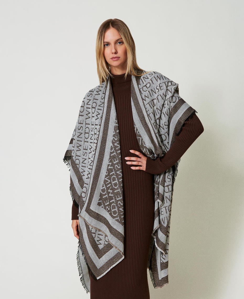 Jacquard poncho with logo Black Woman 242TO504A_00006_01