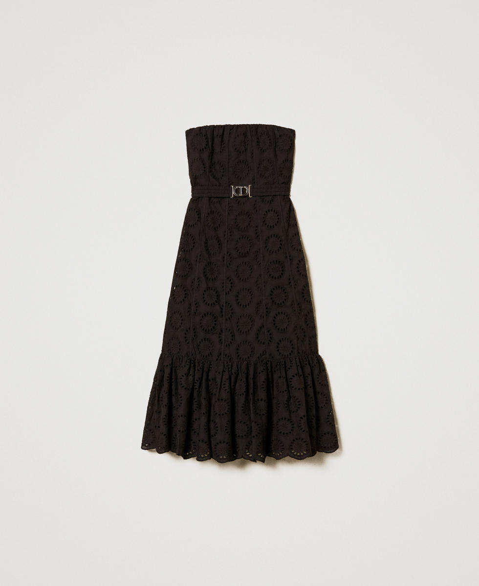 Midi bustier dress in broderie anglaise Black Woman 251TT2361_00006_S0
