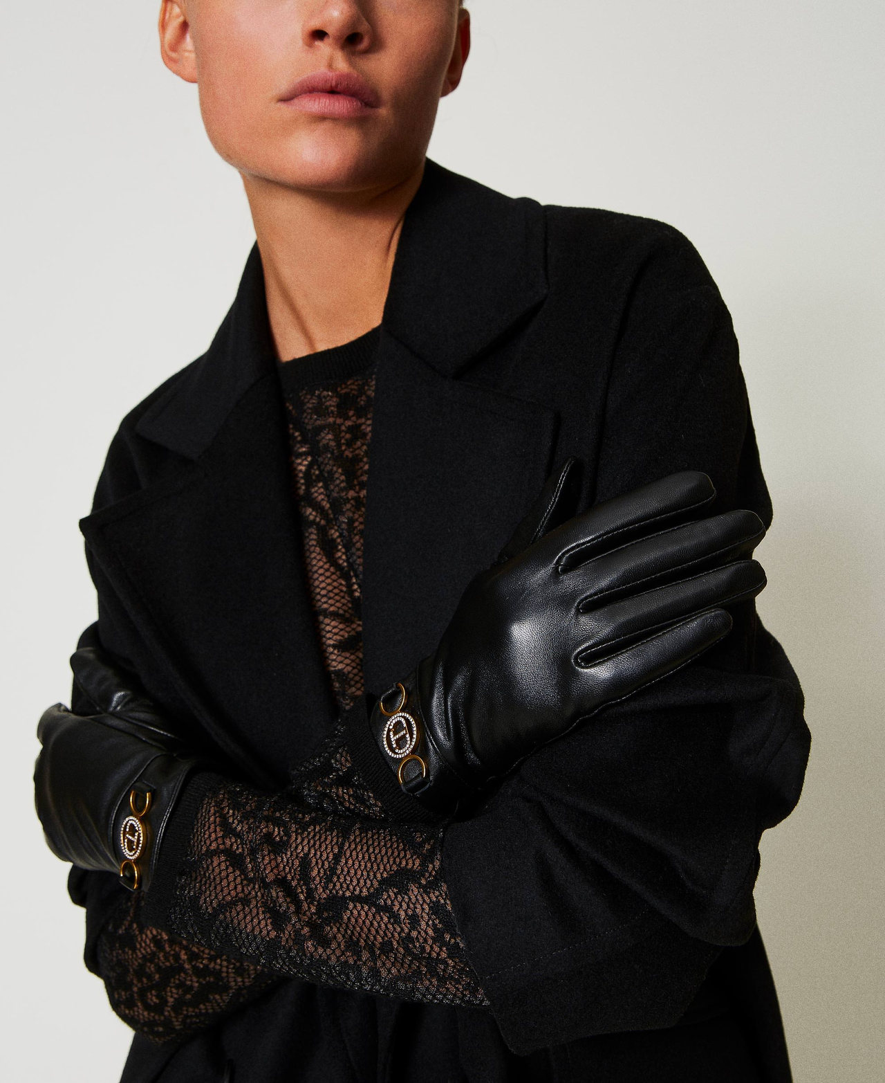 Leather gloves with logo Black Woman 242TO5170_00006_S0