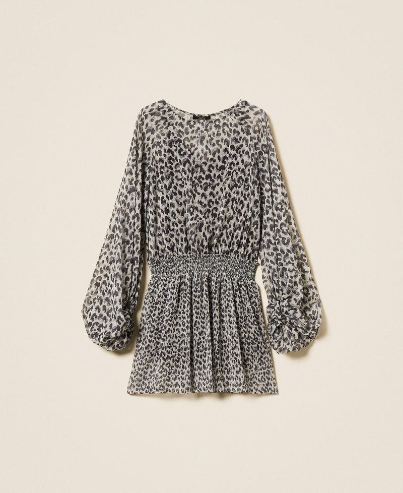 Short animal print voile dress Grey Animal Print Woman 252AP2333_12665_S0