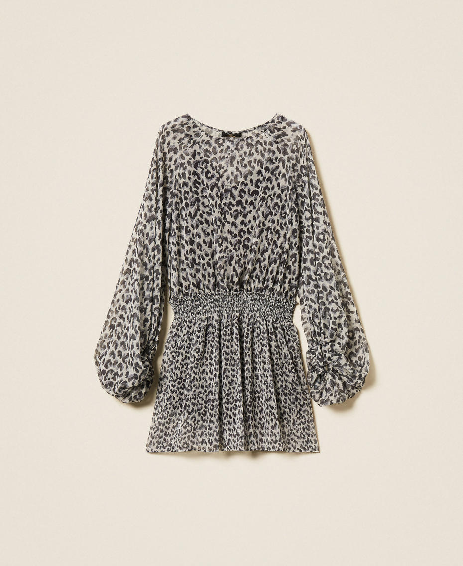 Short animal print voile dress Grey Animal Print Woman 252AP2333_12665_S0