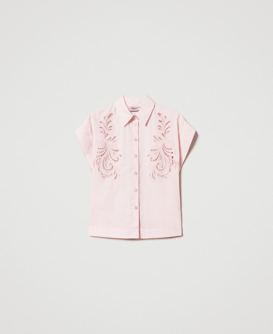 Poplin shirt with embroidery Cupcake Pink Woman 251TP2171_00178_S0