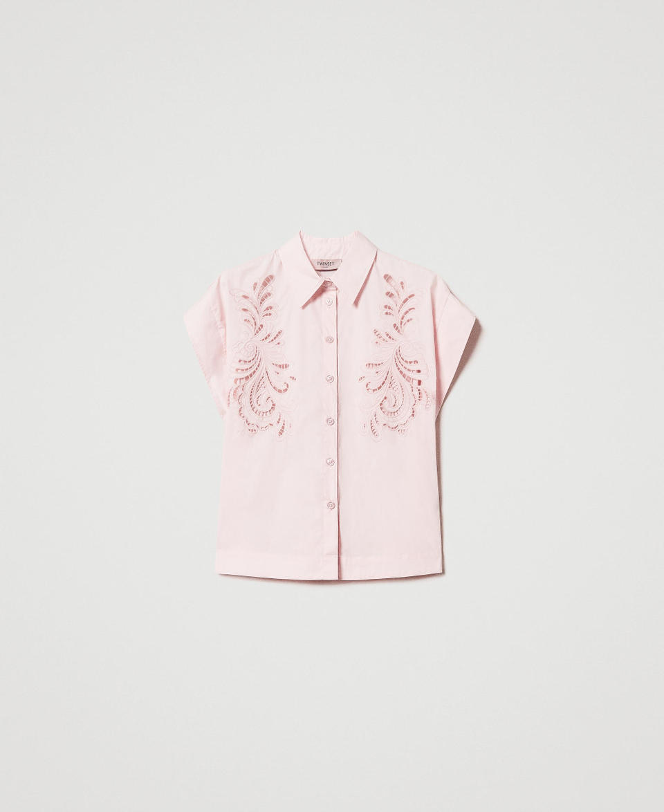 Poplin shirt with embroidery Cupcake Pink Woman 251TP2171_00178_S0