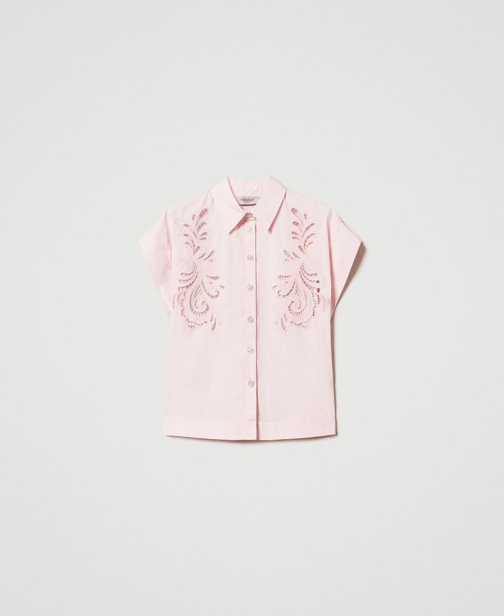 Camicia in popeline con ricamo Rosa Cupcake Donna 251TP2171_00178_S0