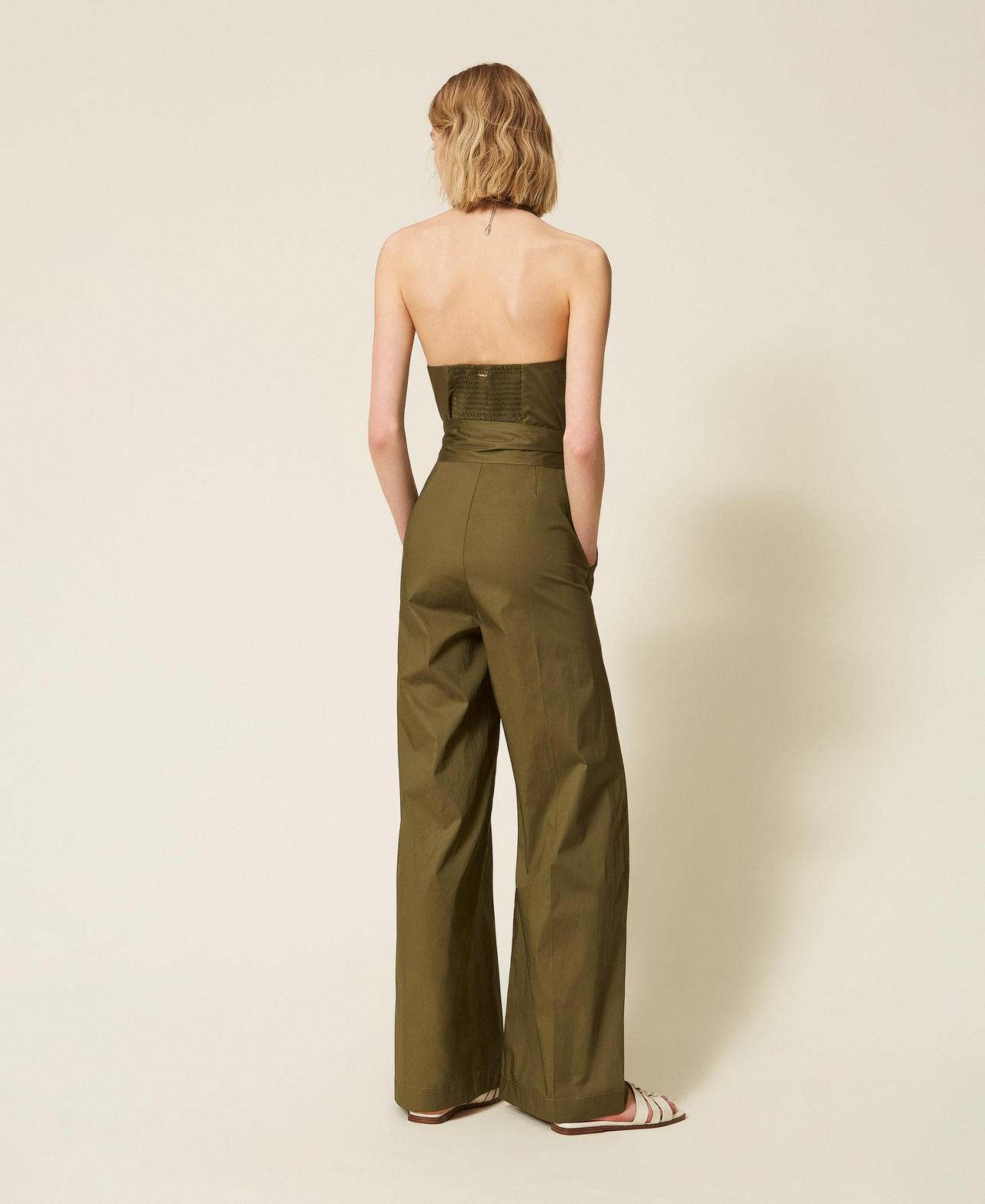 Long poplin jumpsuit Alpine Green Woman 261TT2221_00914_03