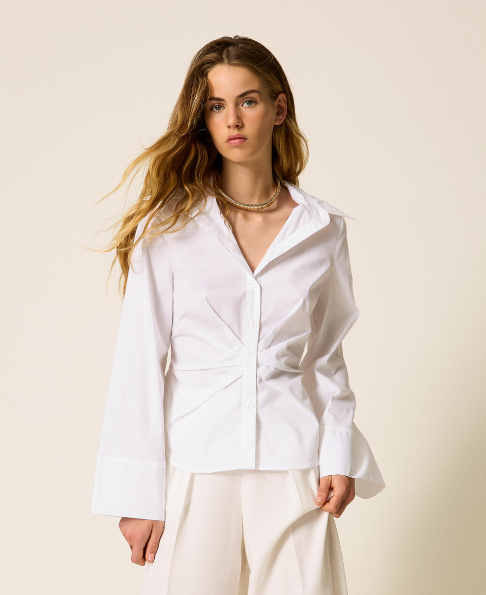 Hemdbluse aus Popeline mit Raffung