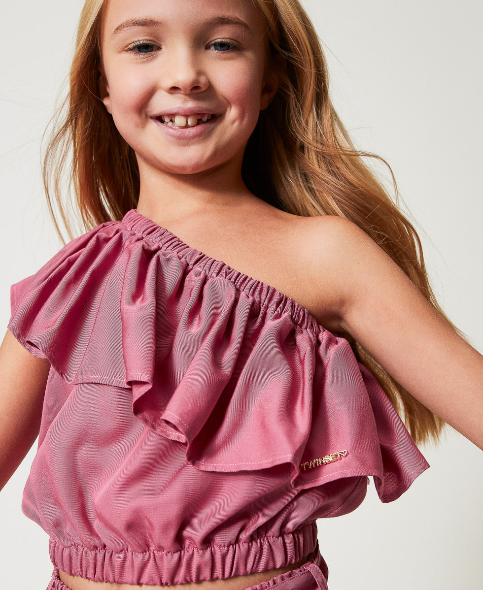 Top asym&eacute;trique avec volant Rose "Flamingo" Fille 251GJ2463_00868_PD