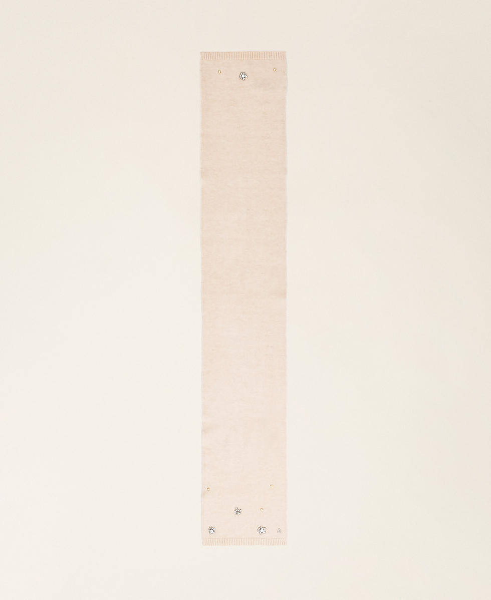 Sciarpa in misto alpaca con strass e perle Beige "Crystal Sand" Donna 252AA4021_12610_05