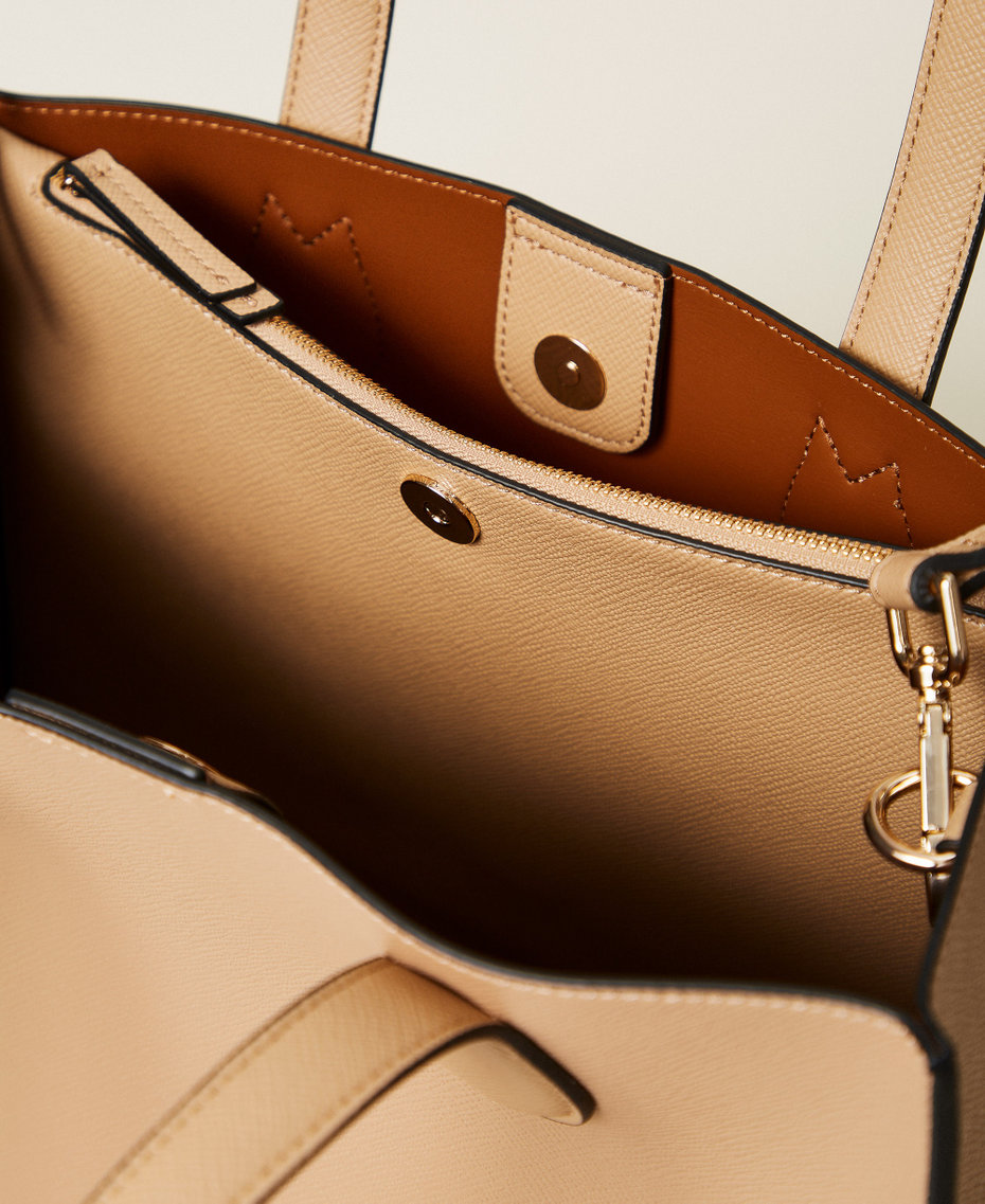 Borsa shopper con logo Bicolor Beige Canapa / Cuoio Donna 262TB7100_13811_04