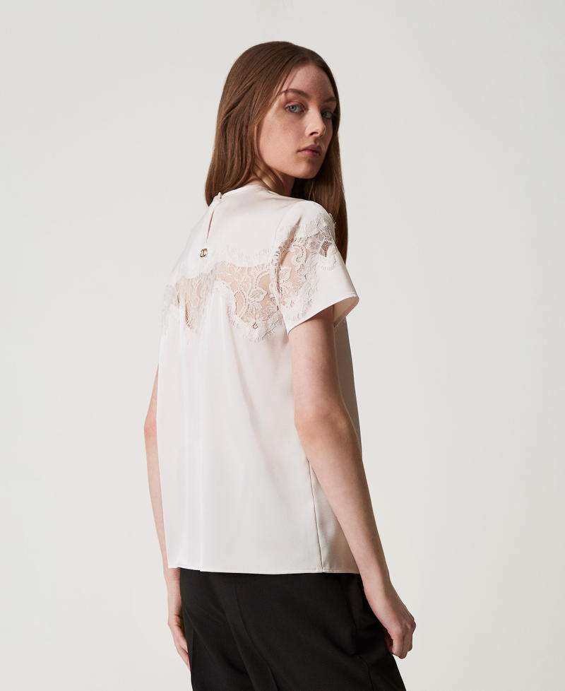 T-shirt in raso con pizzo Bianco "Old White" Donna 251TQ2013_11748_03