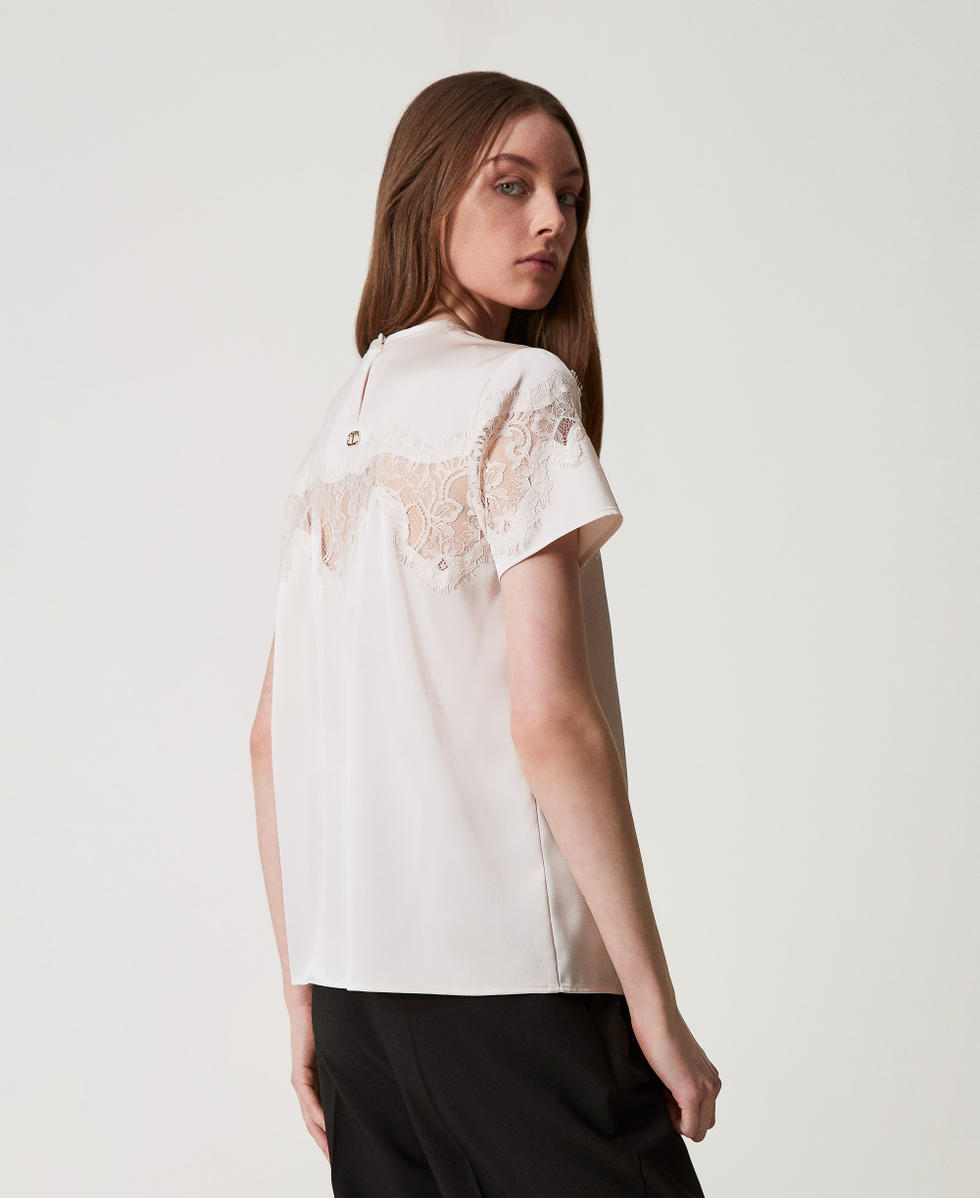 【ポイント10倍】 lace with T-shirt Satin Woman, Milano TWINSET | White トップス