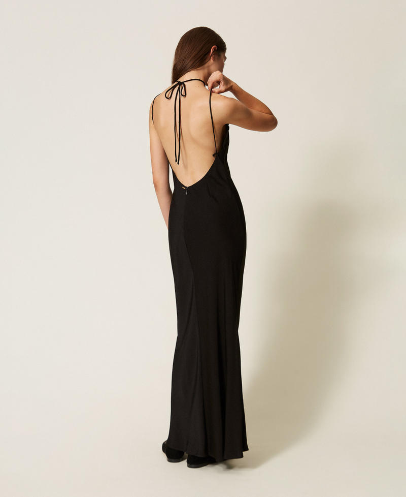 Abito lungo in raso con ricamo Nero Donna 262TT2450_00006_03