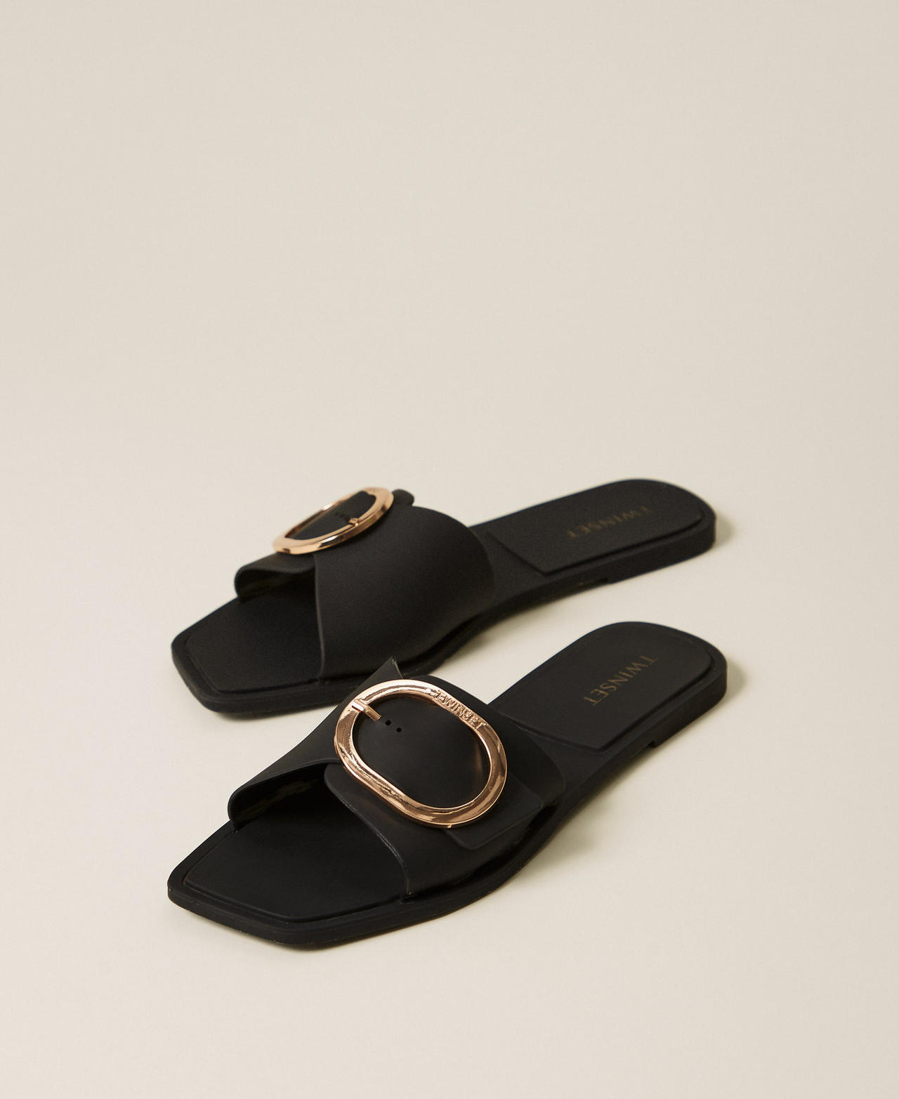 Slides with logo buckle Black Woman 261LBP012_00006_02