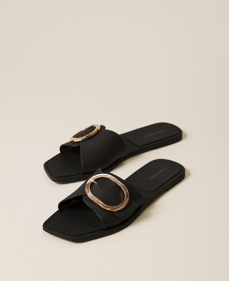Slides with logo buckle Black Woman 261LBP012_00006_02
